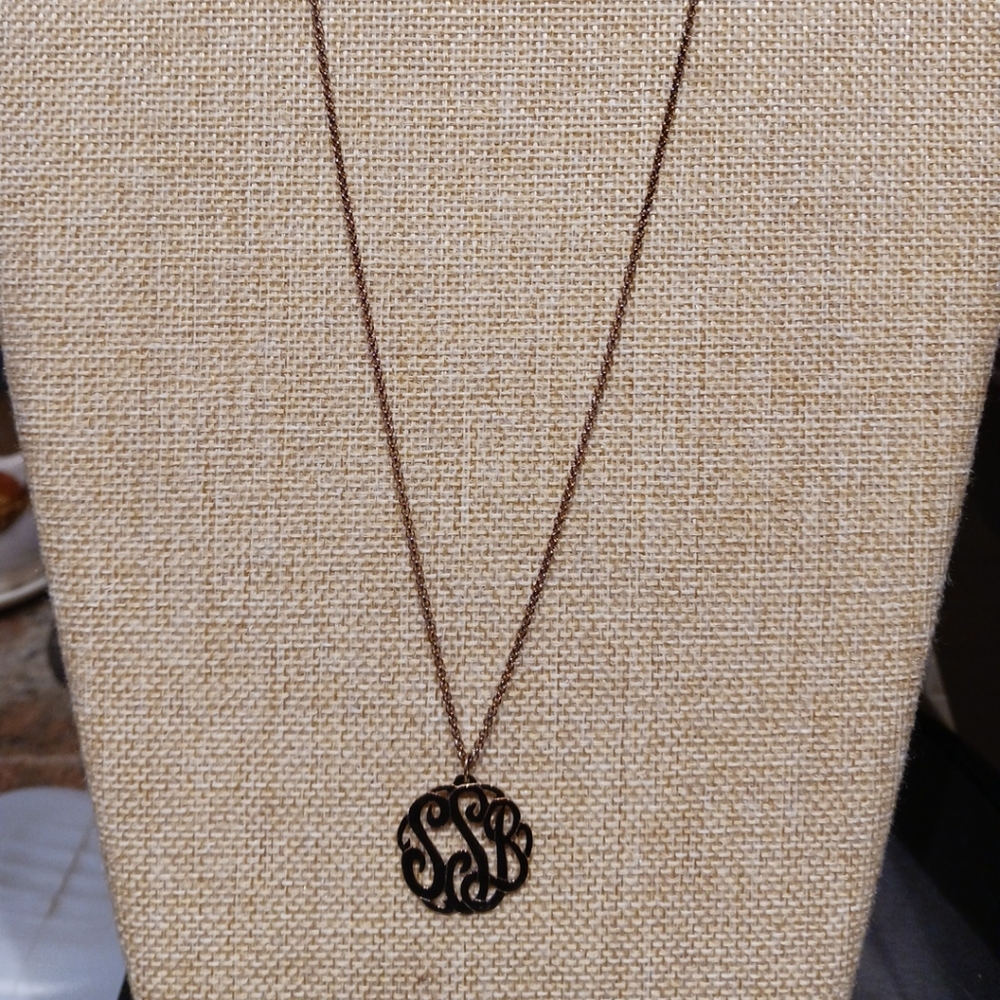 Gold Over Sterling Silver 18" Monogram "SSB" Pendant Necklace.